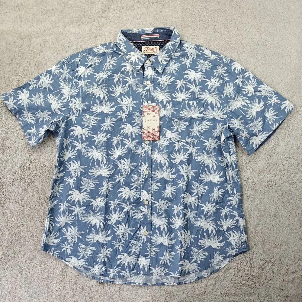Jachs NY Hawaiian Shirt Men's M Blue Short Sleeve Palm Tropical Beach NWT